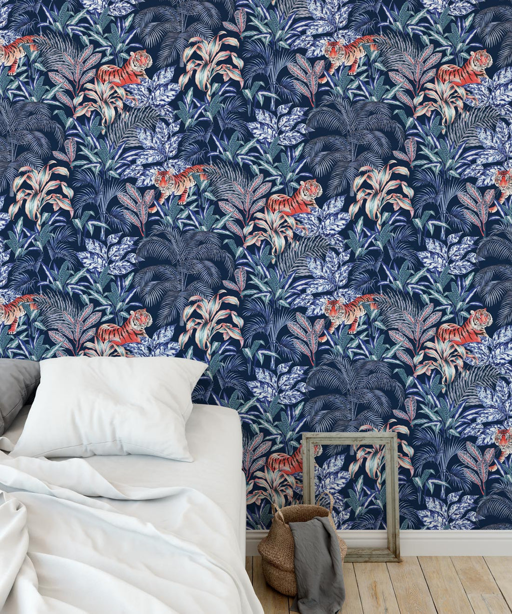 Jungle Tiger Wallpaper, Blue