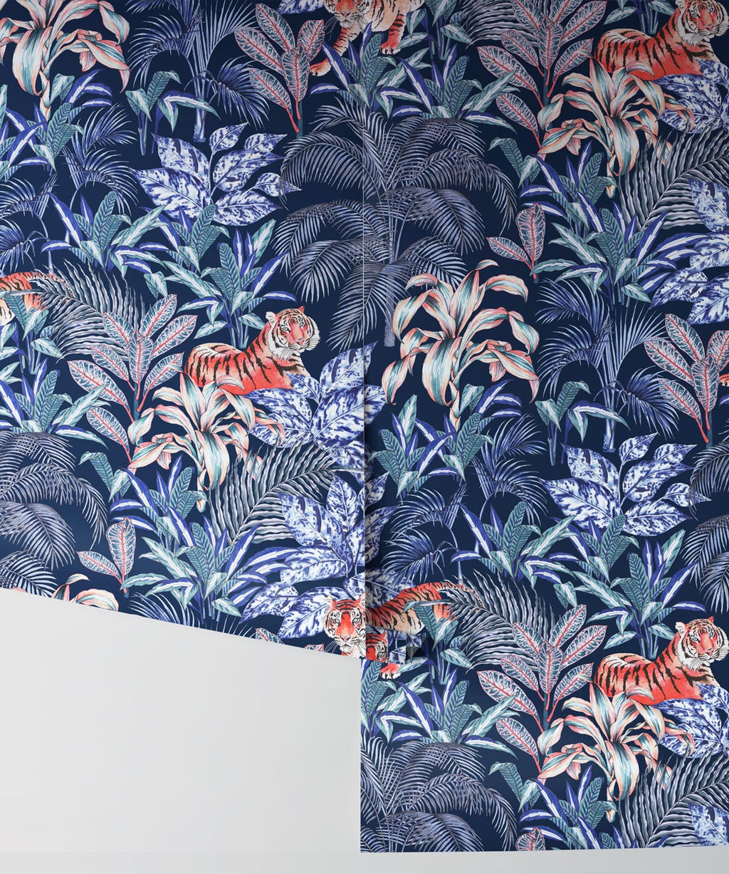 Jungle Tiger Wallpaper, Blue