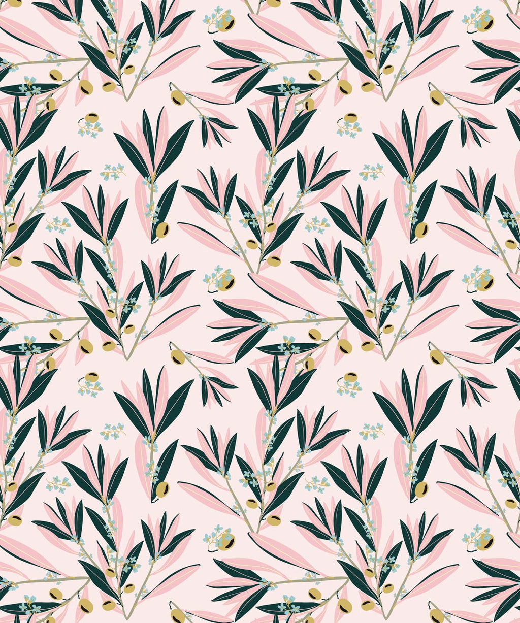 Olive Dapple Wallpaper, Blushing Pink