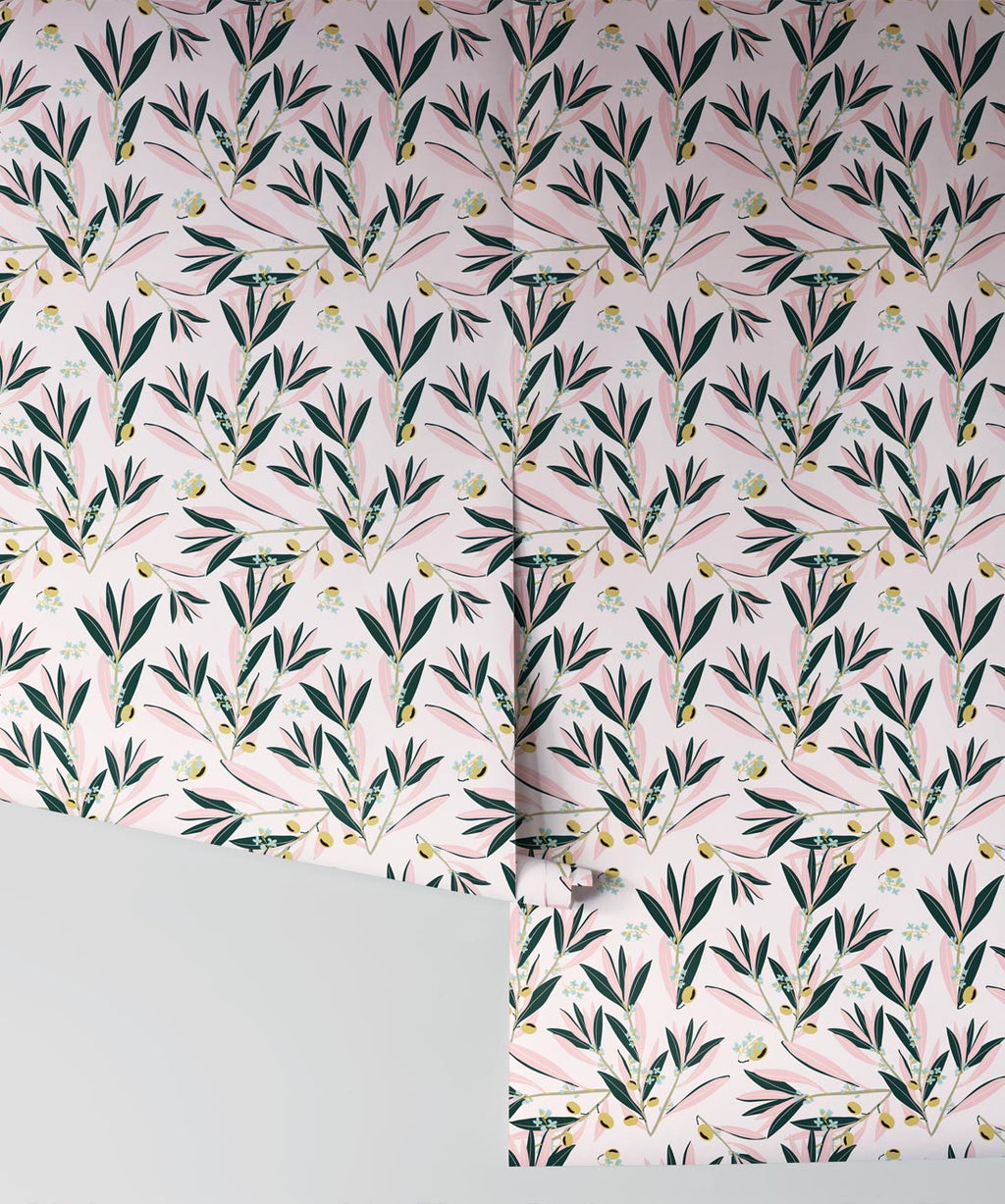Olive Dapple Wallpaper, Blushing Pink