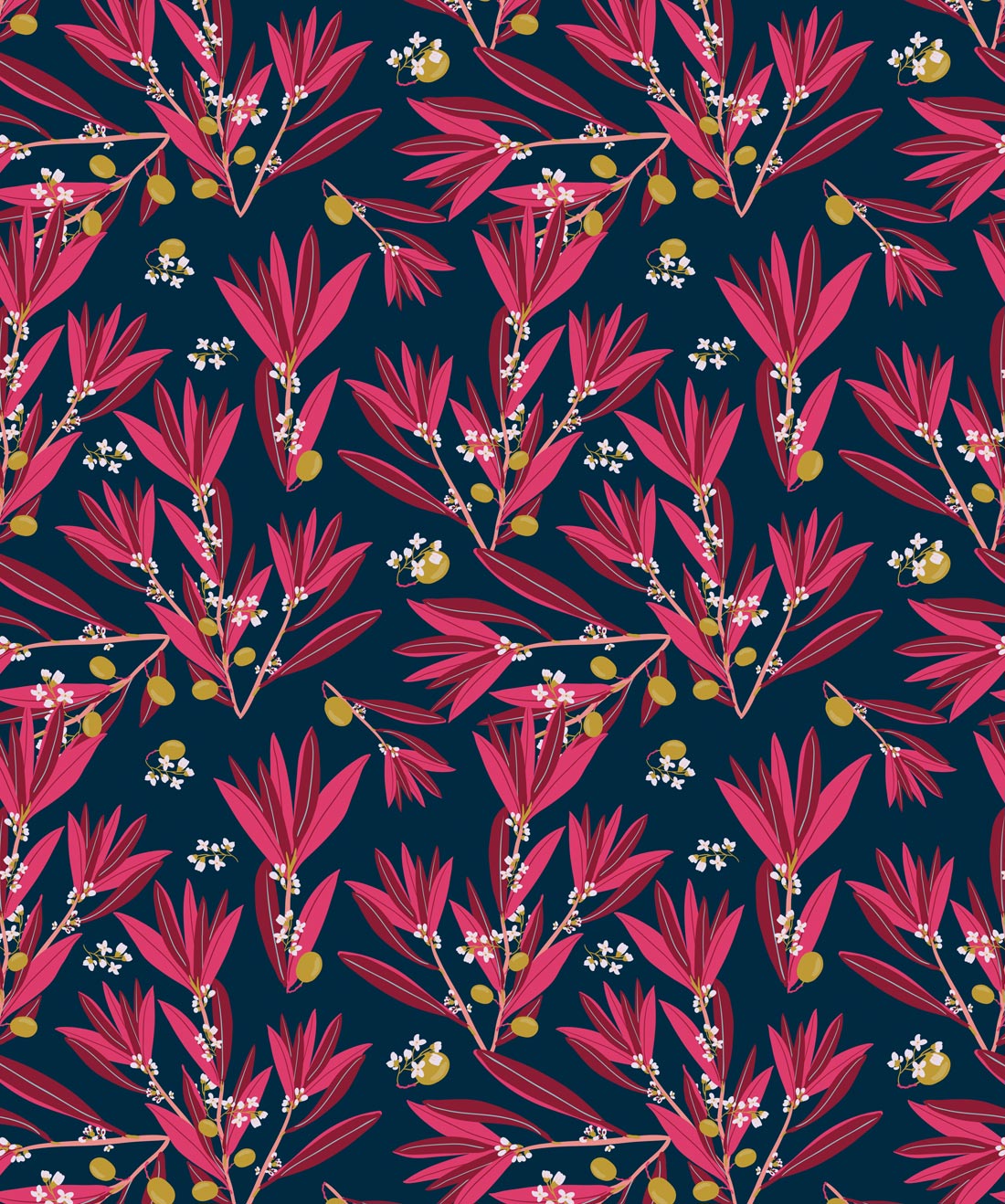 Olive Dapple Wallpaper, Fuchsia Night