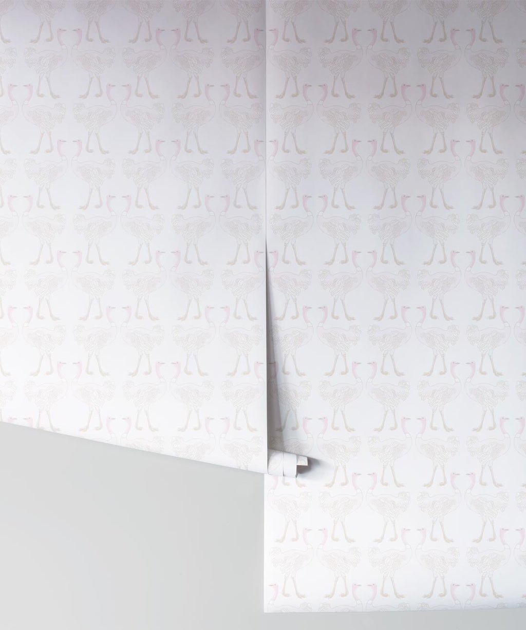 Ostrich Strut Wallpaper, Blushing Pink