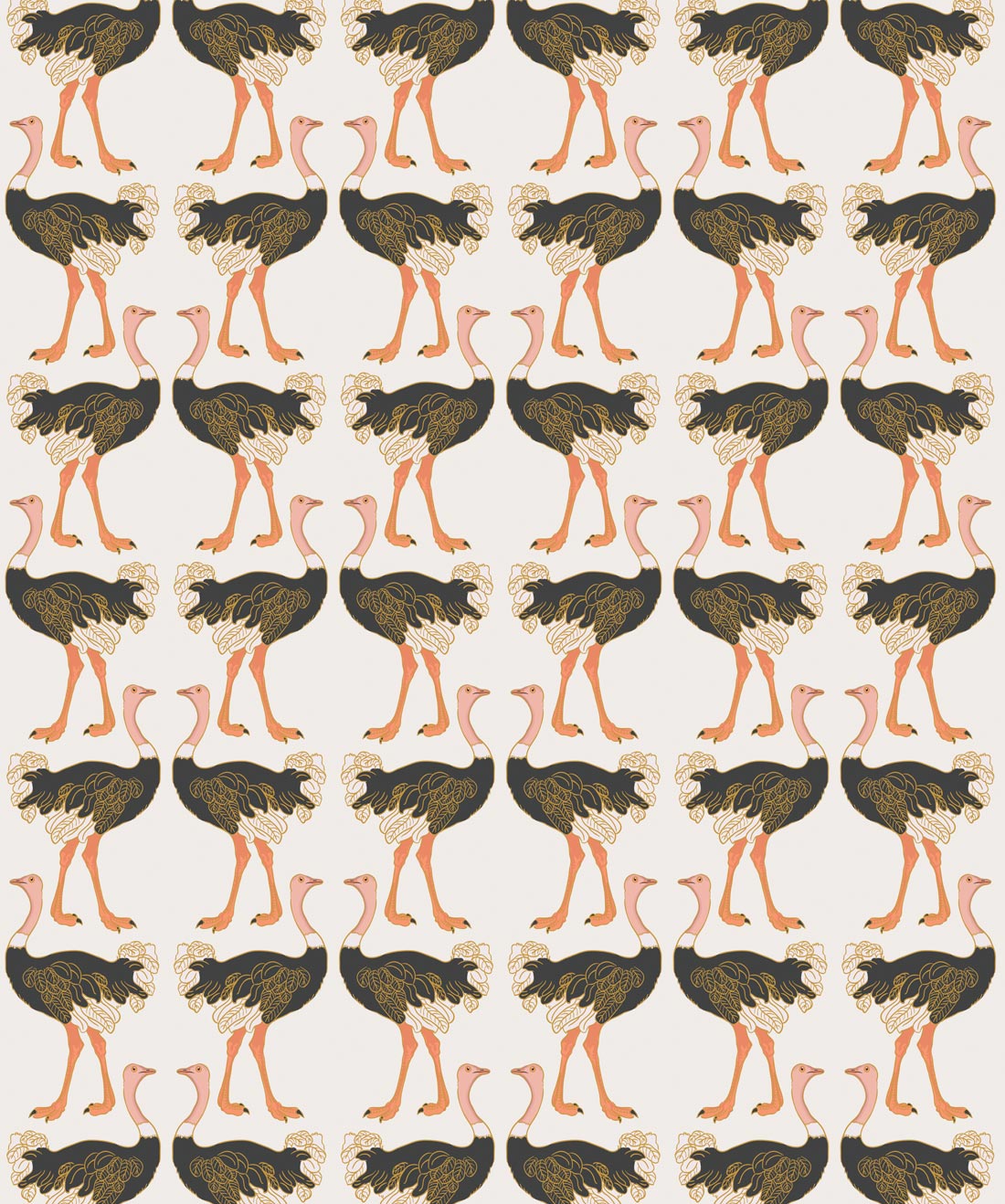 Ostrich Strut Wallpaper, Grey