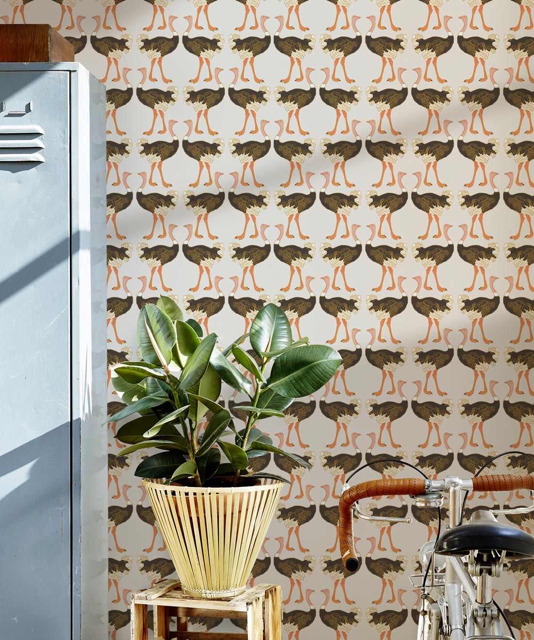 Ostrich Strut Wallpaper, Grey