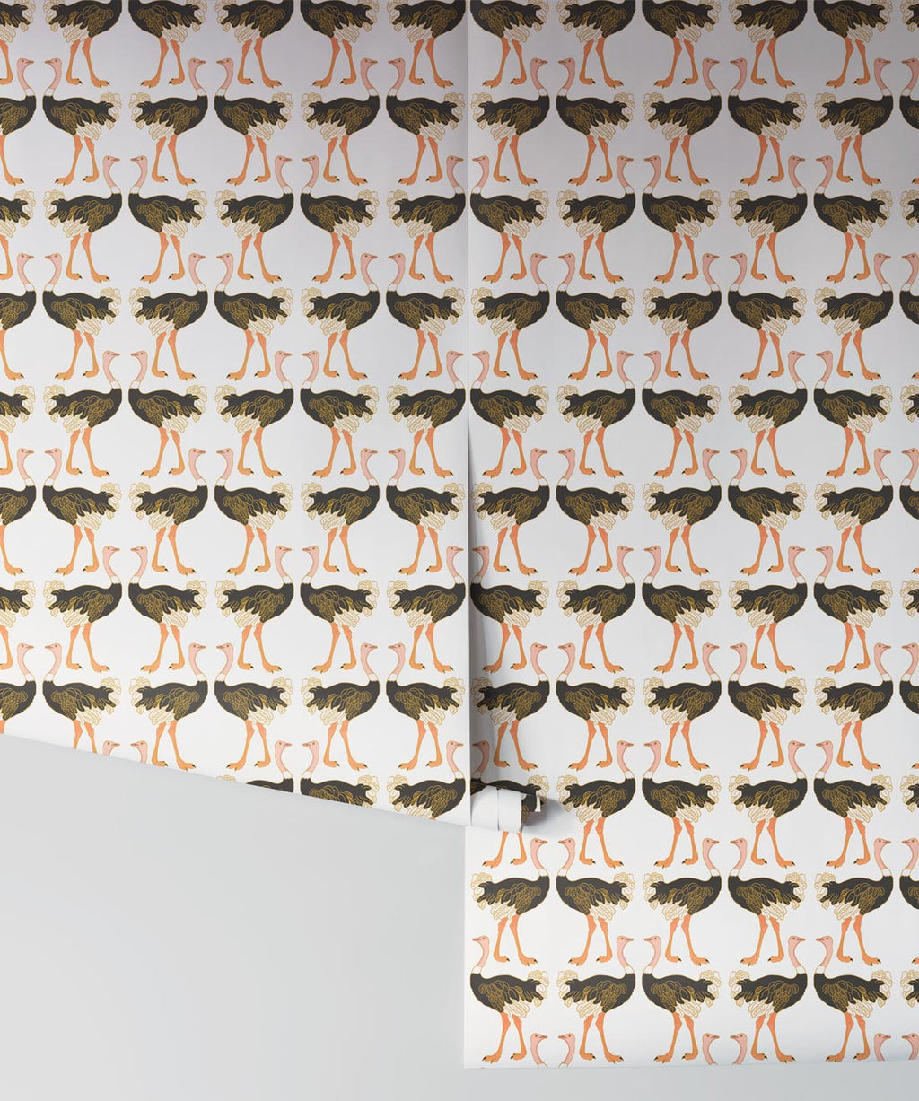 Ostrich Strut Wallpaper, Grey