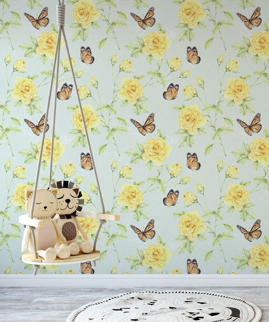 Roses & Butterflies Wallpaper