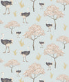 Savanna Ostrich Wallpaper, Brisk Blue