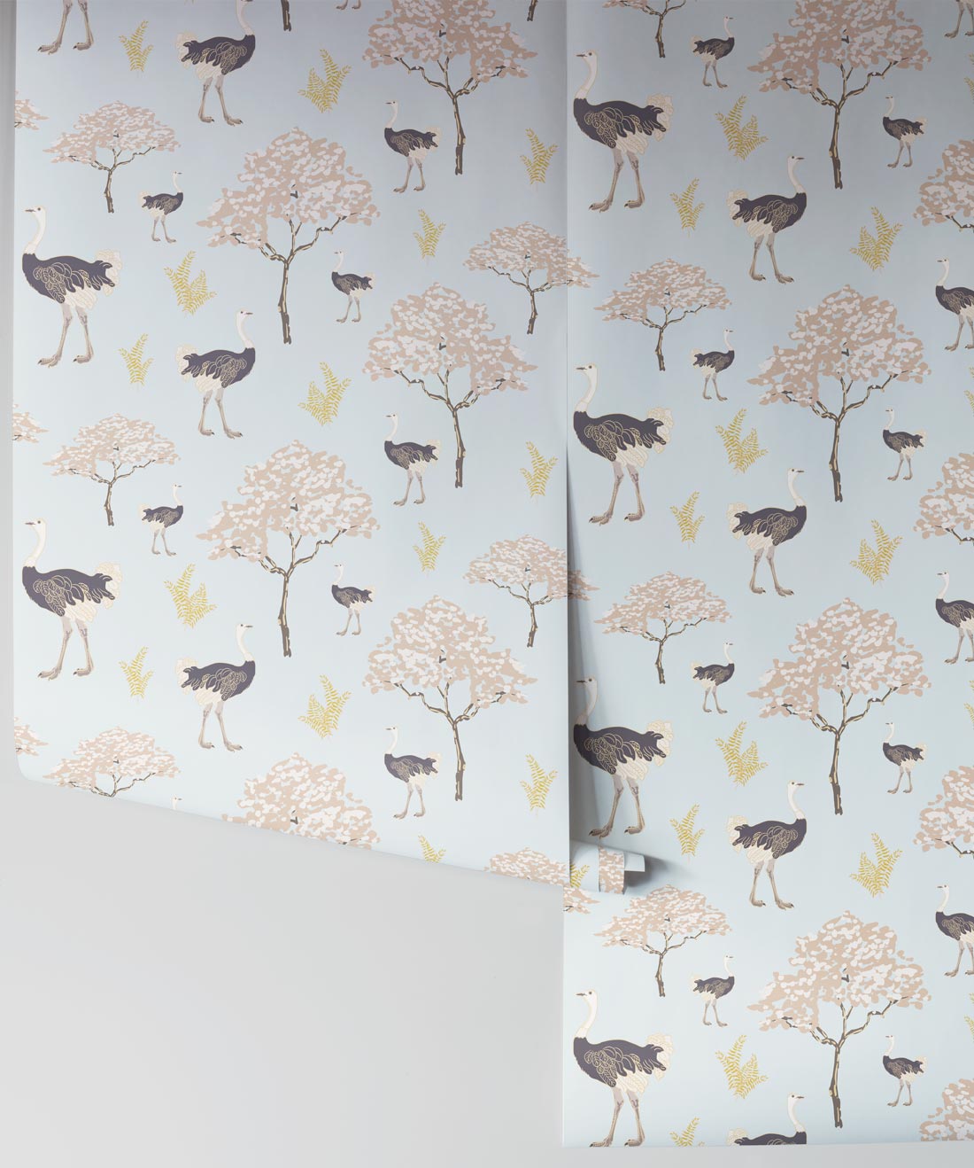 Savanna Ostrich Wallpaper, Brisk Blue