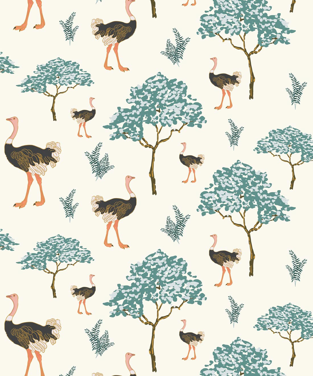 Savanna Ostrich Wallpaper, Gypsom