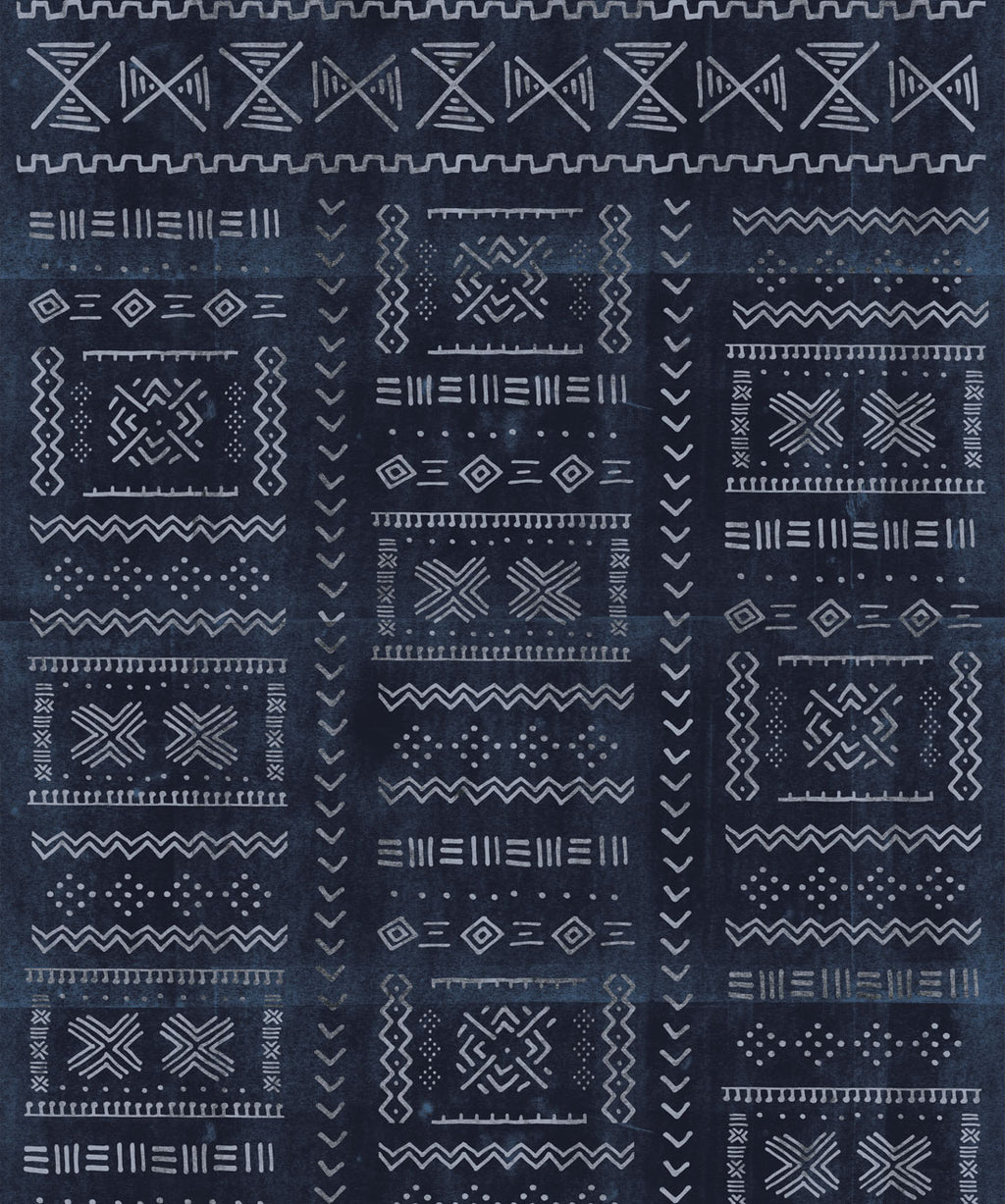 Tribal Mud Wallpaper, Blue