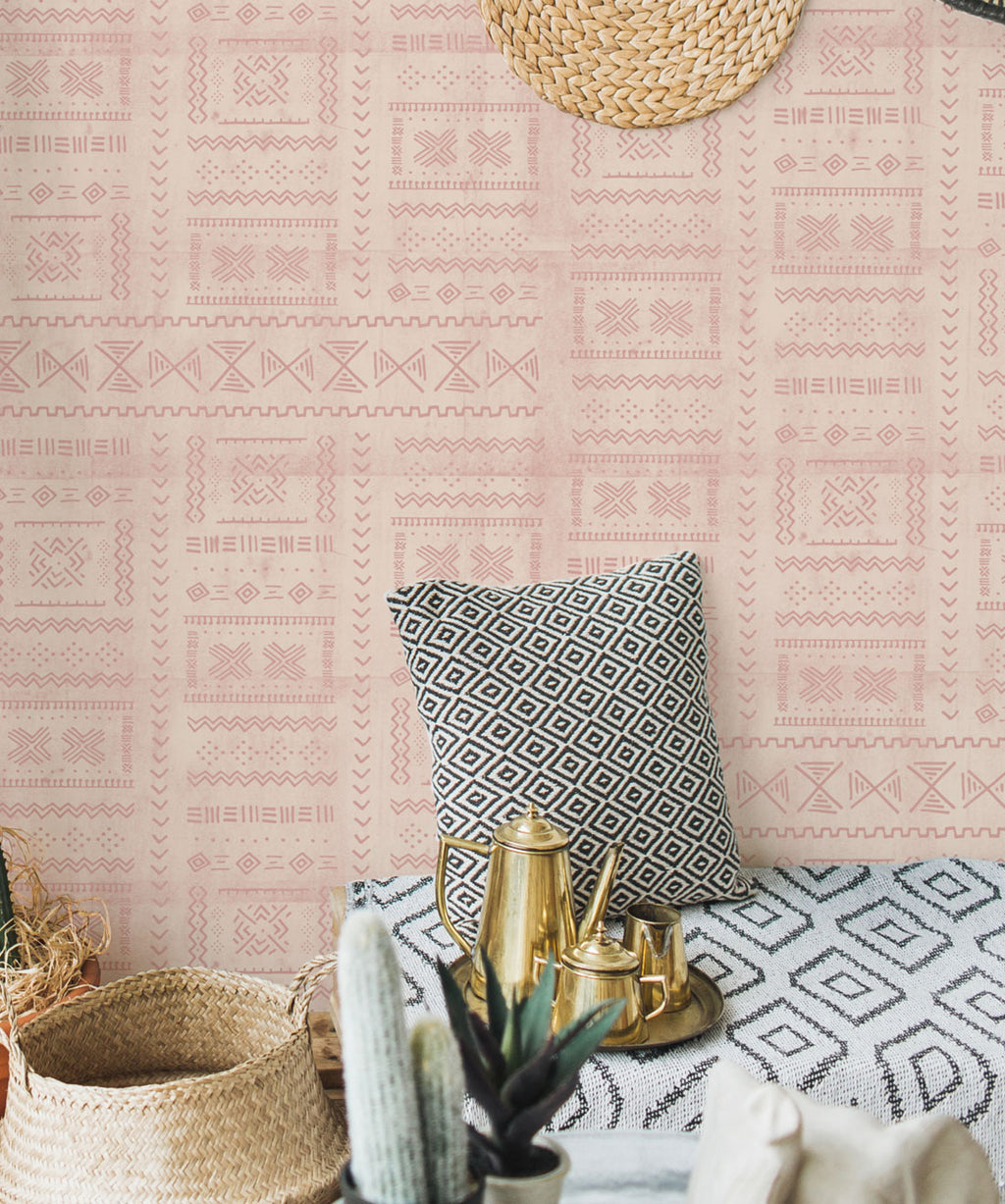 Tribal Mud Wallpaper, Blush