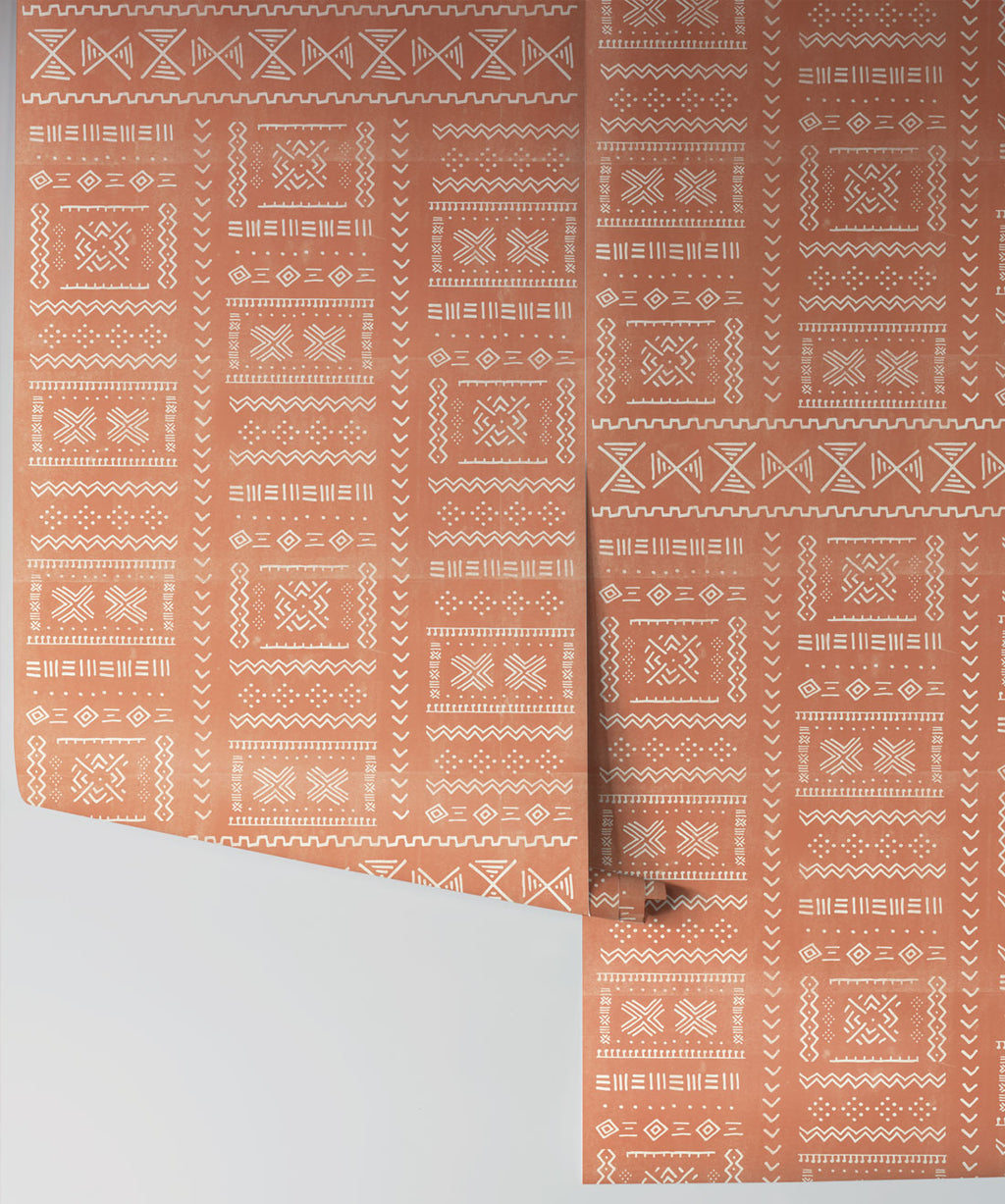 Tribal Mud Wallpaper, Terracotta