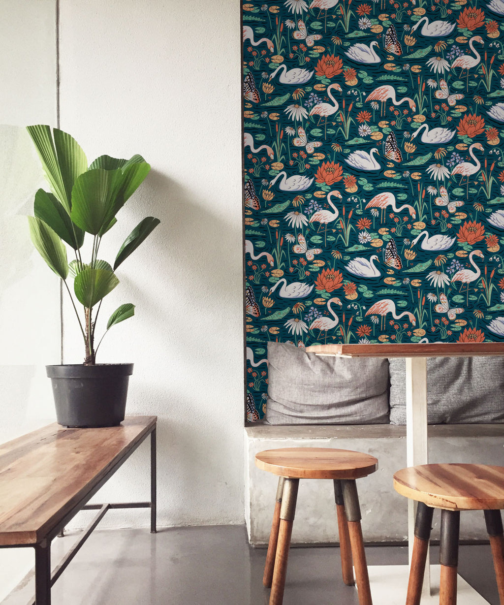 Pond Pattern Wallpaper, Dark