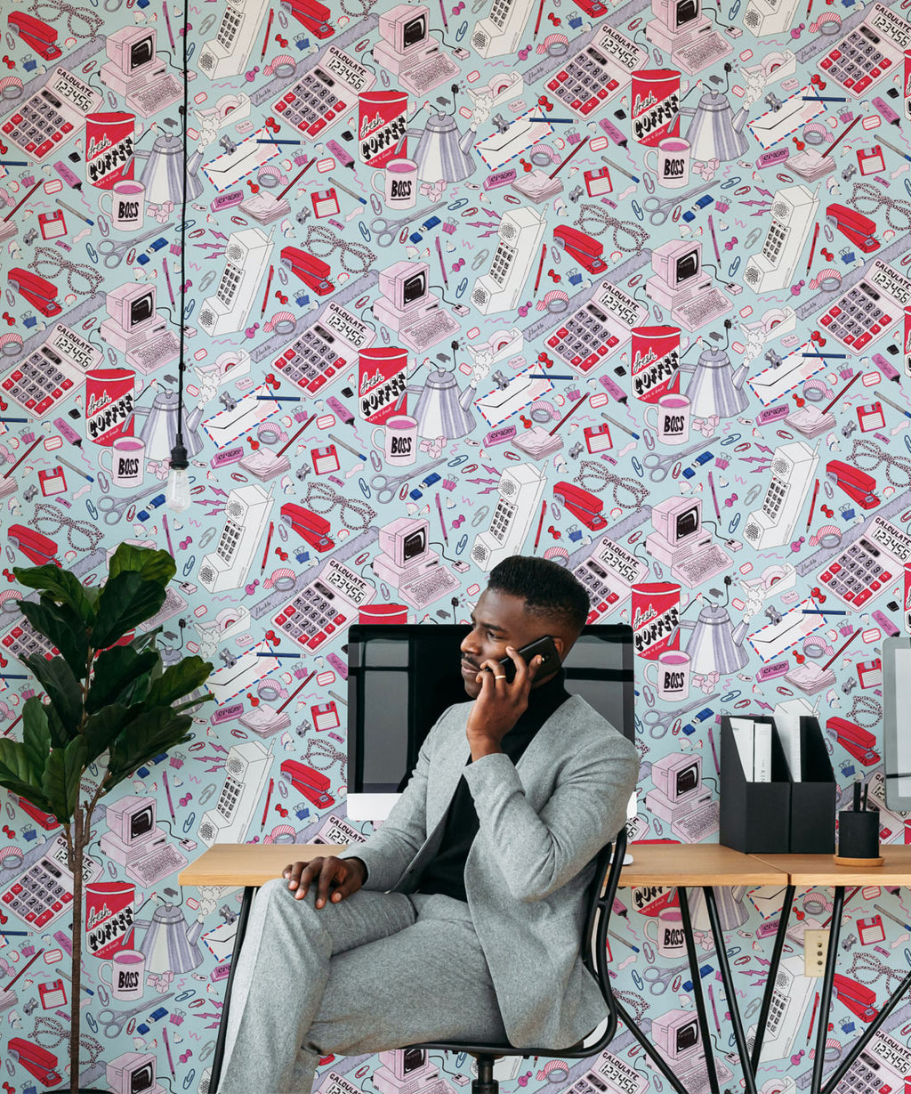 1980’s Office Wallpaper, Blue