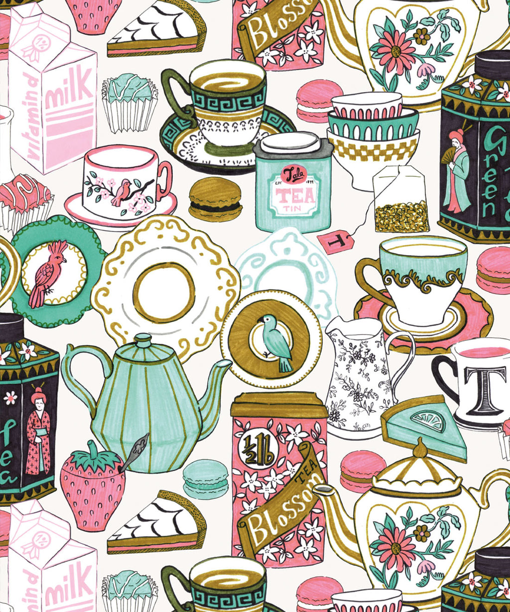 Tea Time Wallpaper, White