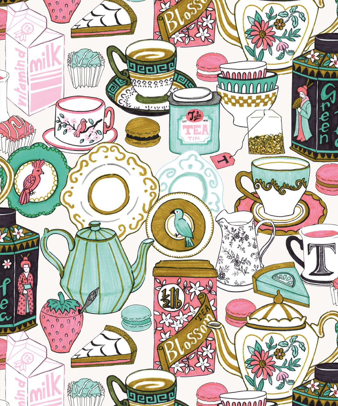 Tea Time Wallpaper, White