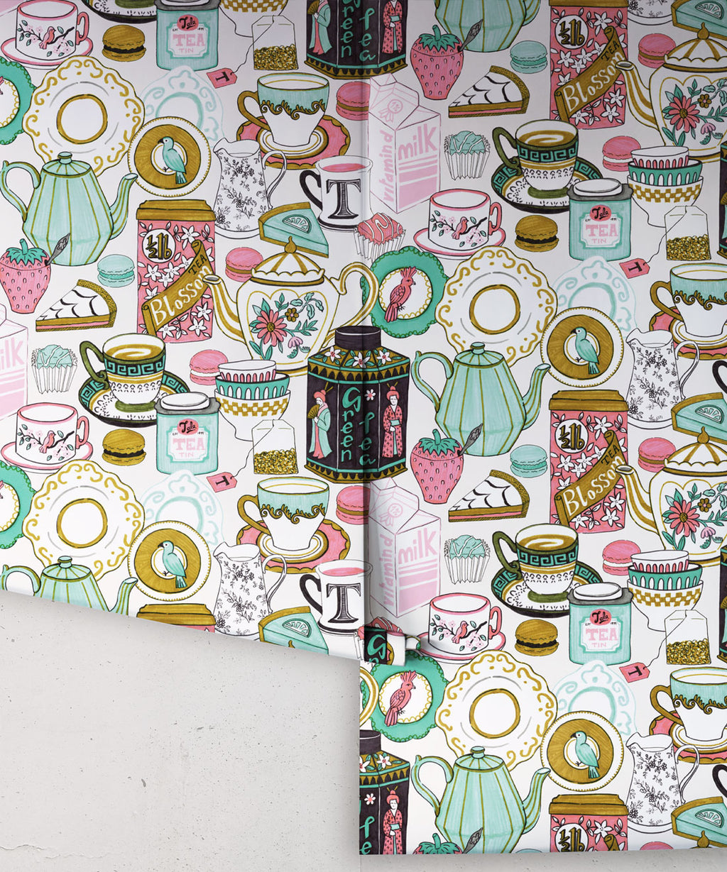Tea Time Wallpaper, White