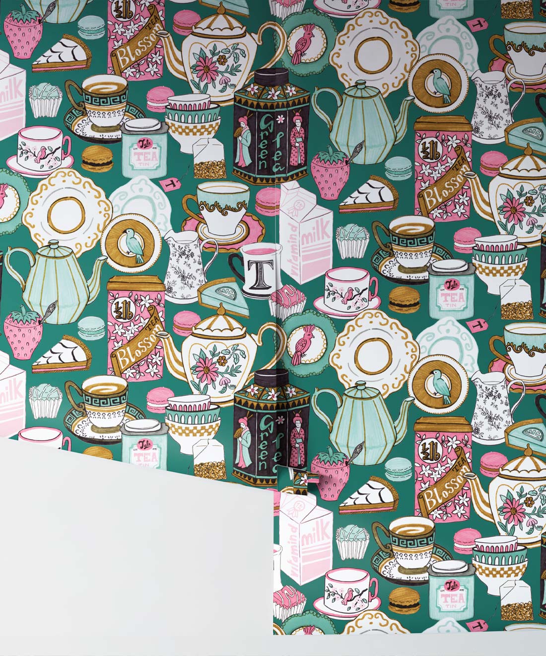Tea Time Wallpaper, Teal