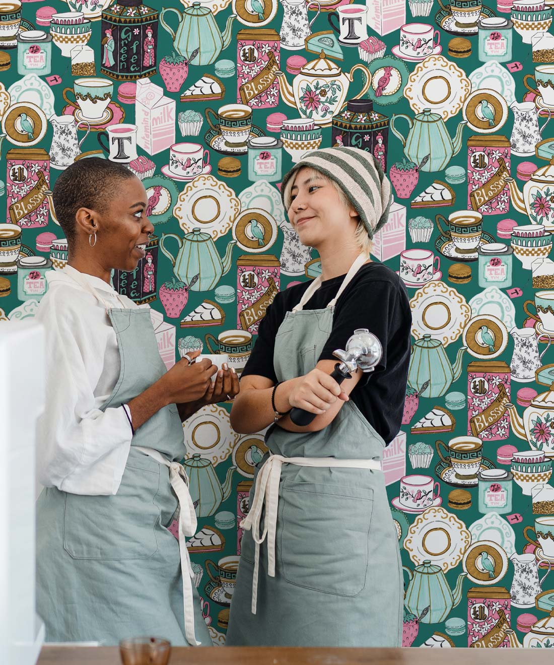 Tea Time Wallpaper, Teal