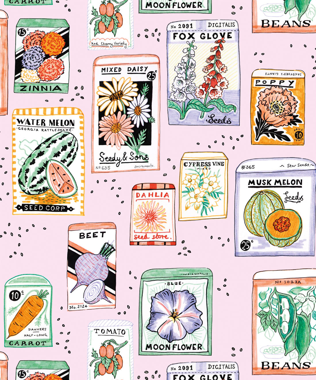 Seed Packets Wallpaper, Pink