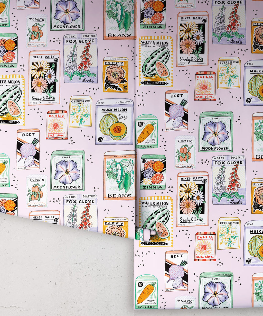 Seed Packets Wallpaper, Pink