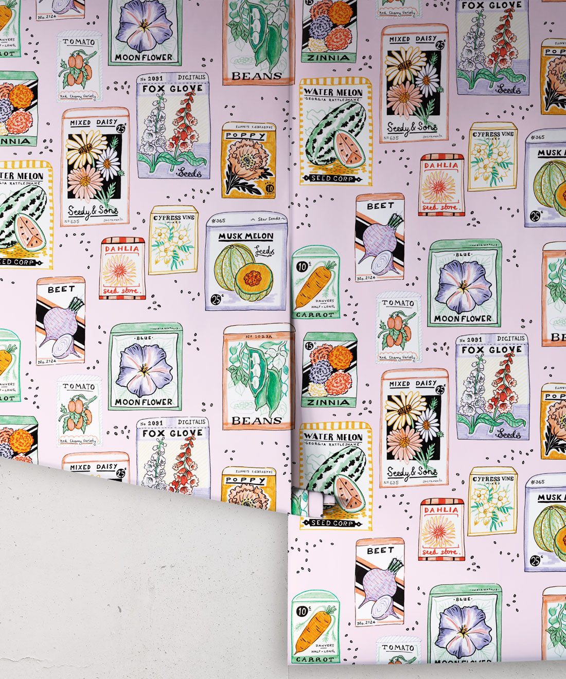 Seed Packets Wallpaper, Pink