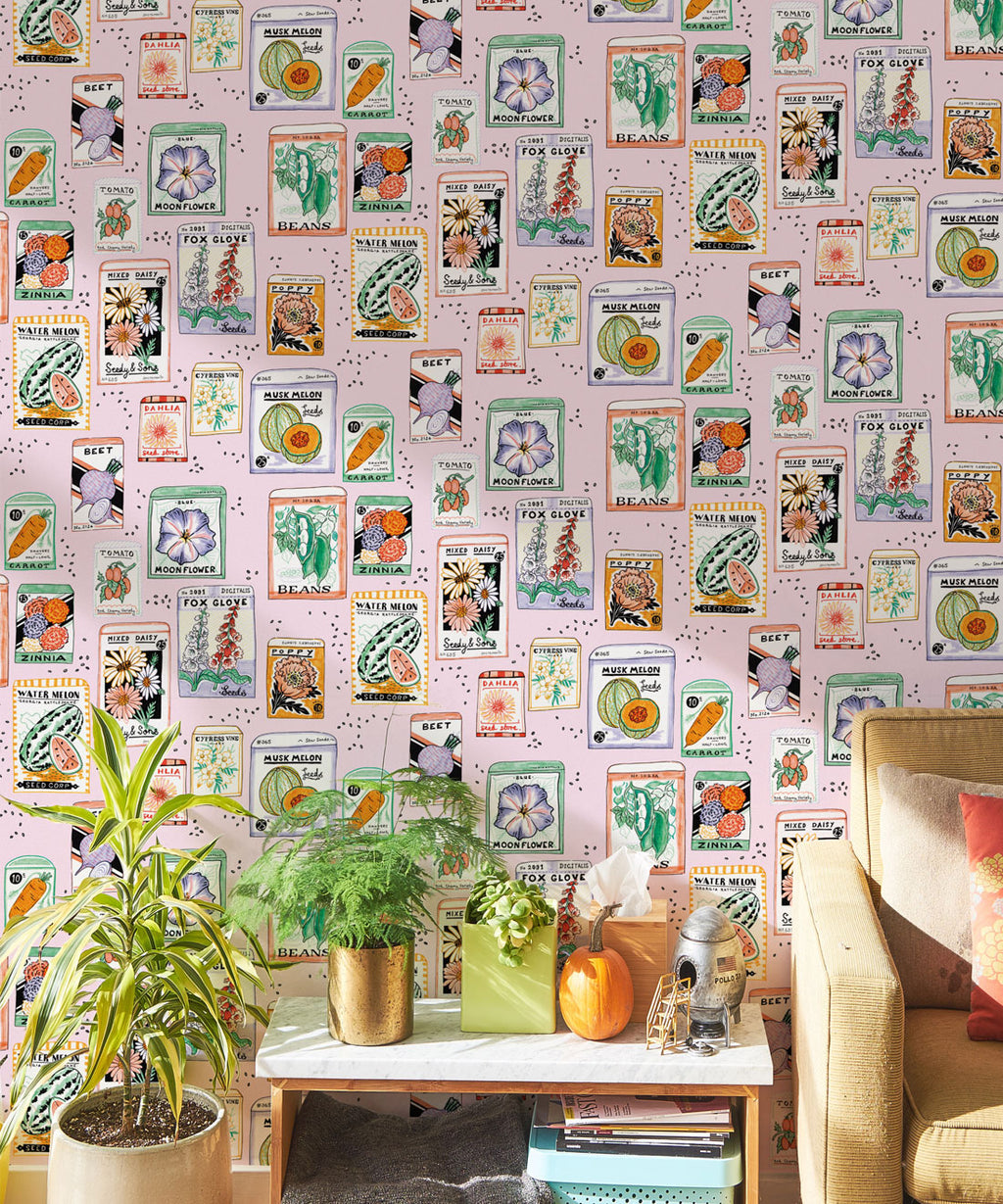 Seed Packets Wallpaper, Pink