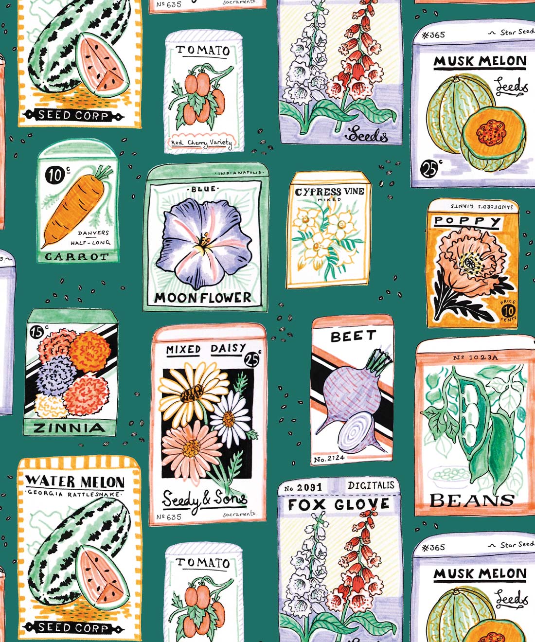 Seed Packets Wallpaper, Teal