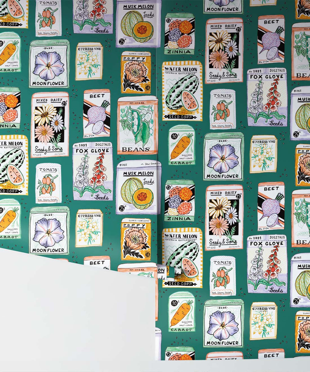 Seed Packets Wallpaper, Teal