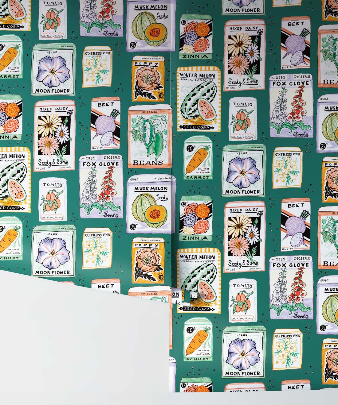 Seed Packets Wallpaper, Teal