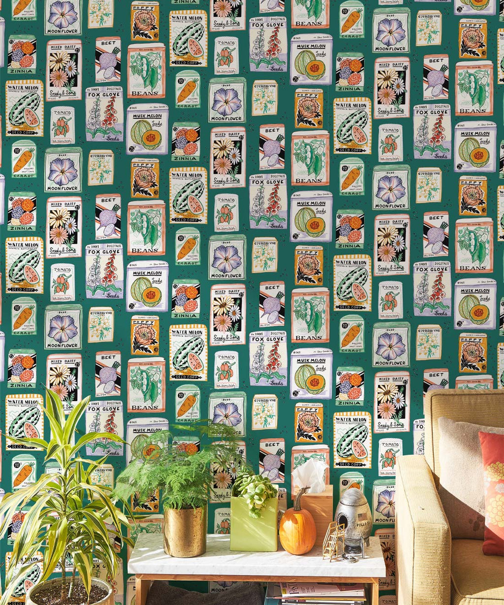 Seed Packets Wallpaper, Teal