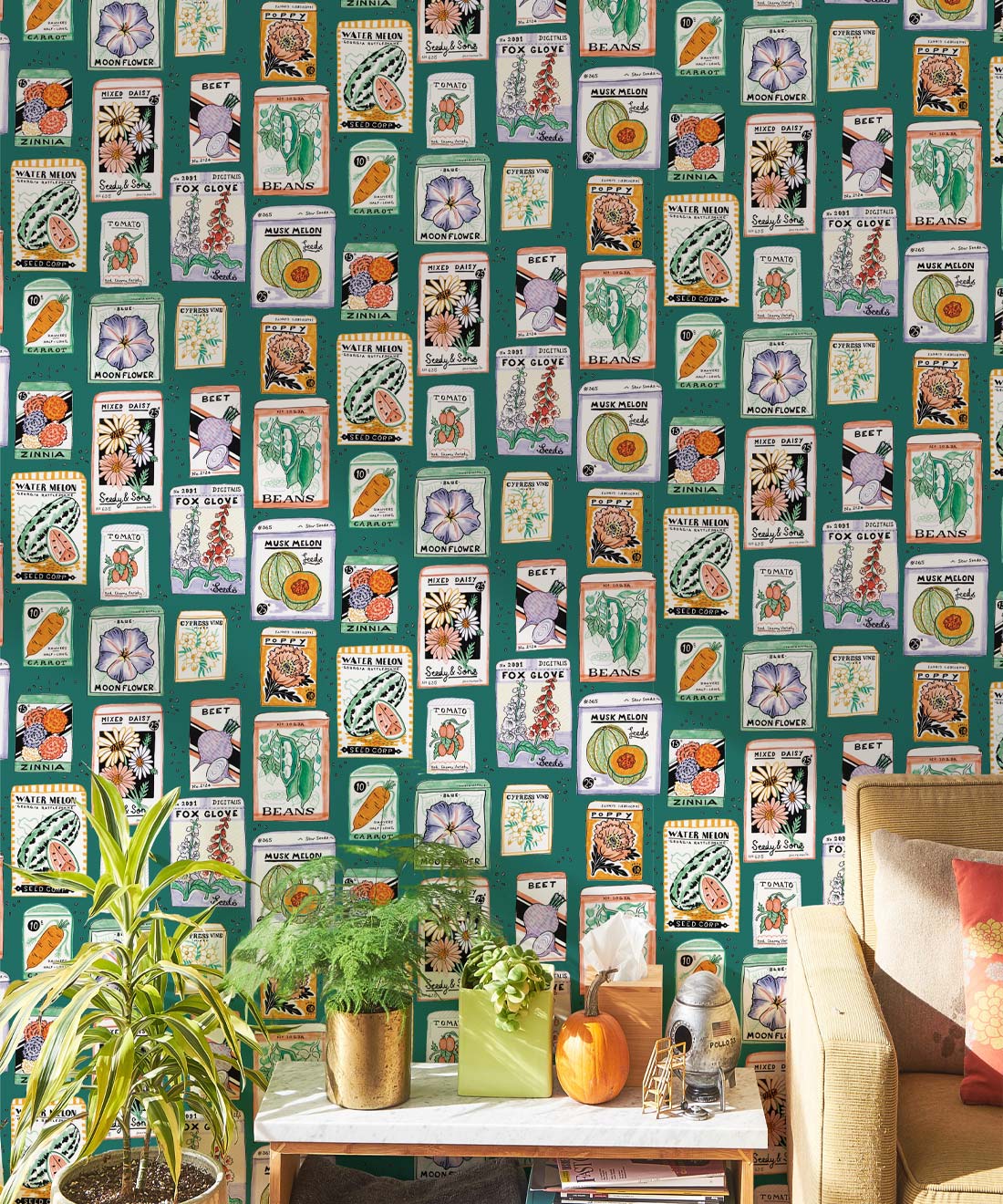 Seed Packets Wallpaper, Teal