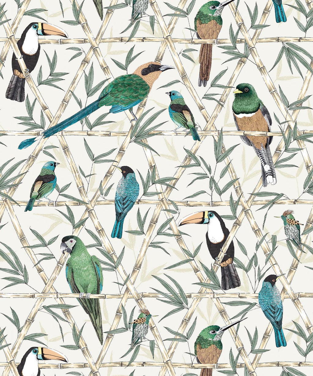 Bamboo Birds Wallpaper, Ivory