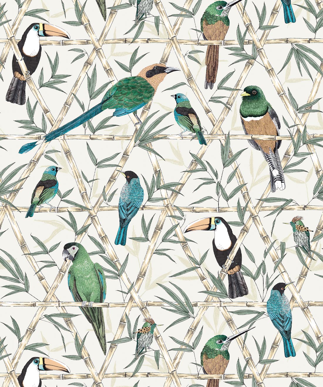 Bamboo Birds Wallpaper, Ivory
