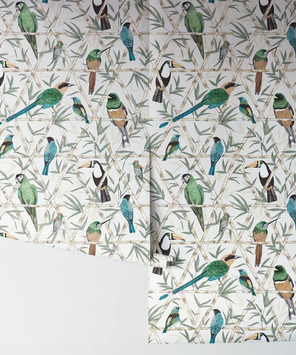 Bamboo Birds Wallpaper, Ivory