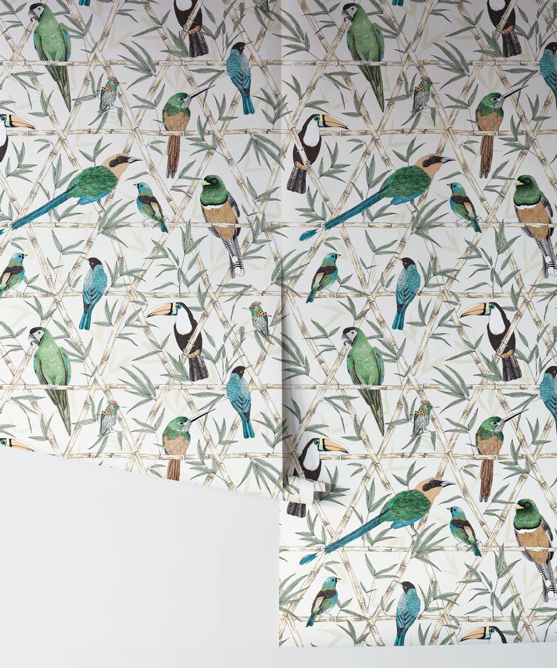Bamboo Birds Wallpaper, Ivory
