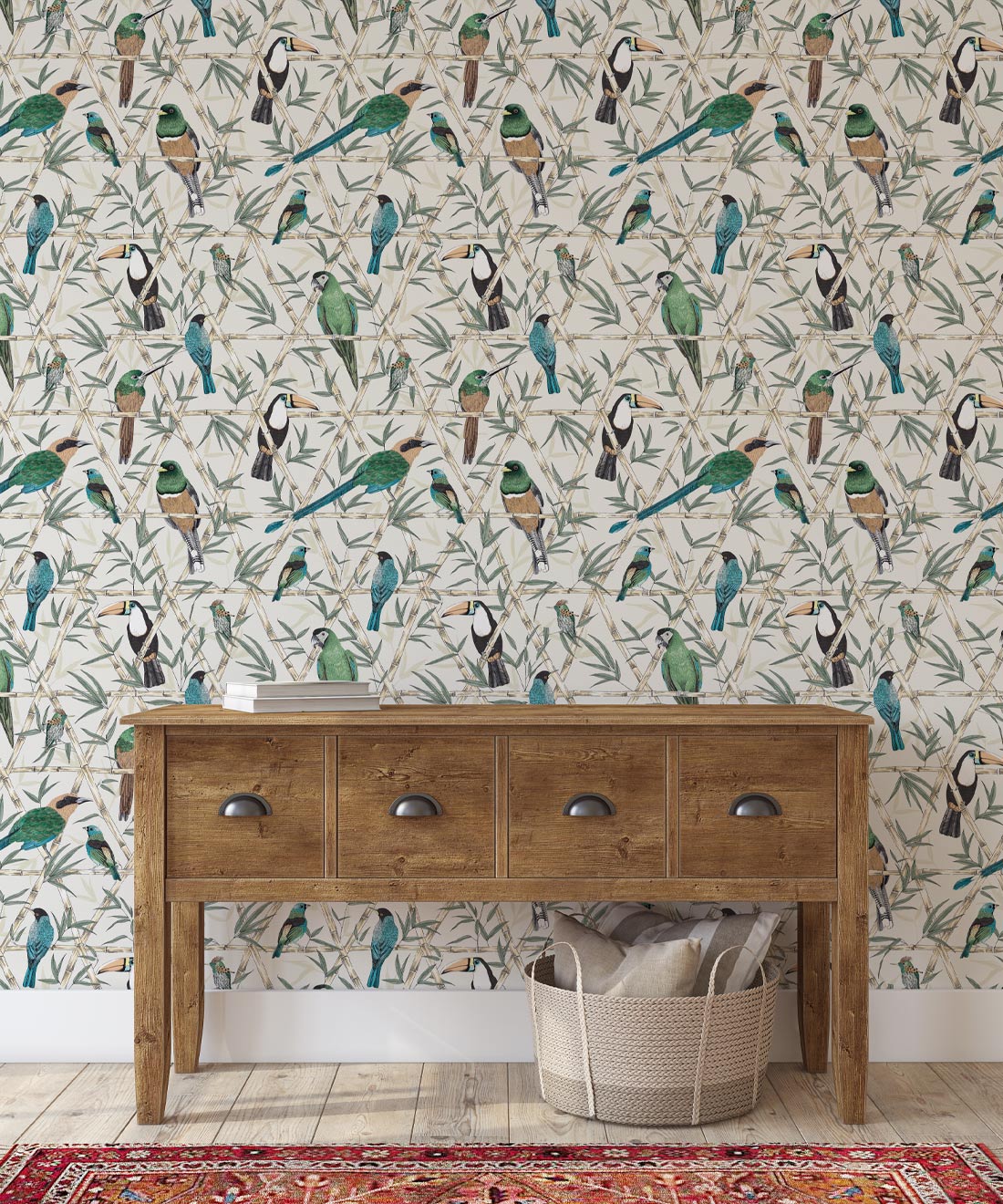 Bamboo Birds Wallpaper, Ivory