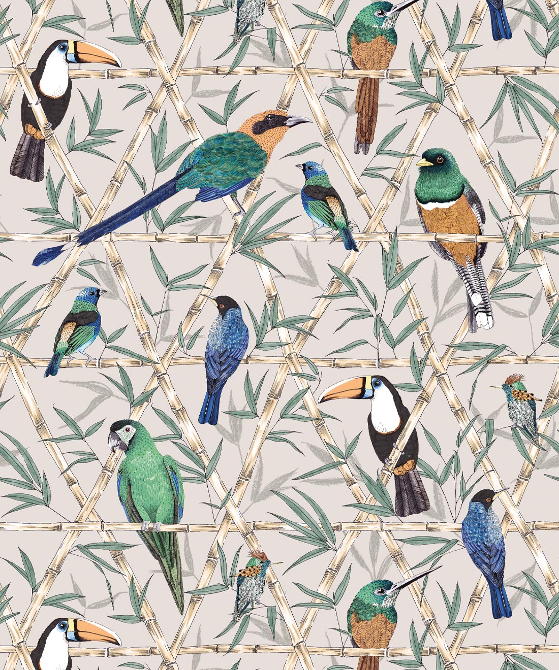 Bamboo Birds Wallpaper, Mushroom