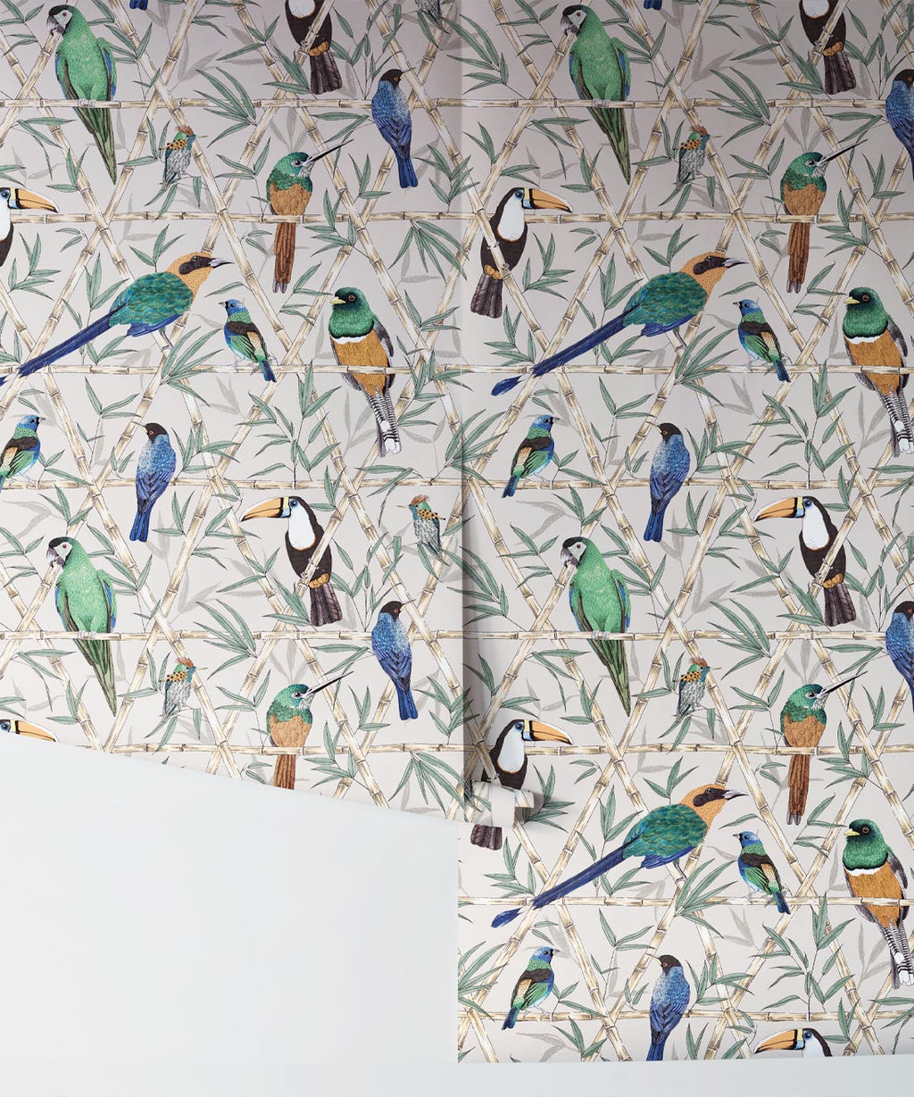 Bamboo Birds Wallpaper, Mushroom