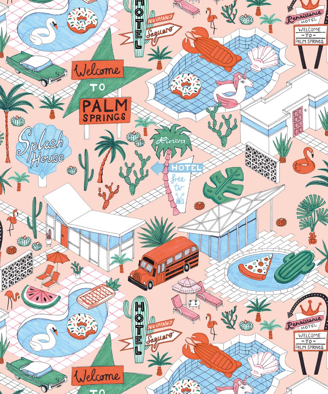 Pool Party Wallpaper, Coral