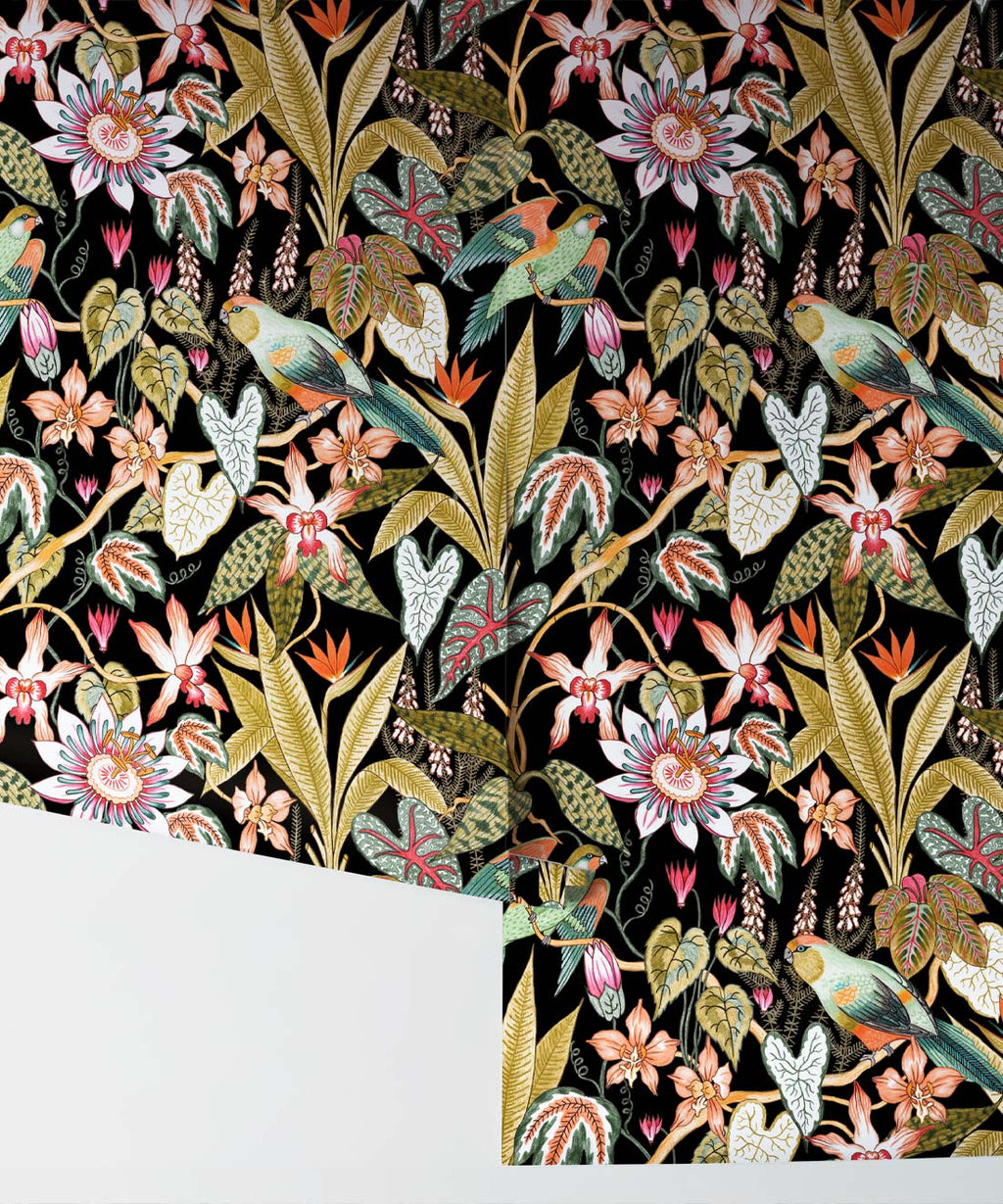 Parrot Jungle Wallpaper, Black