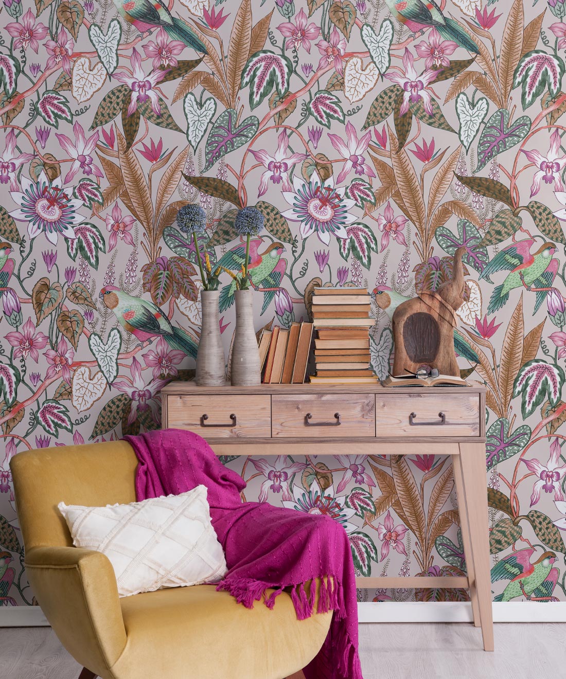Parrot Jungle Wallpaper, Oatmeal