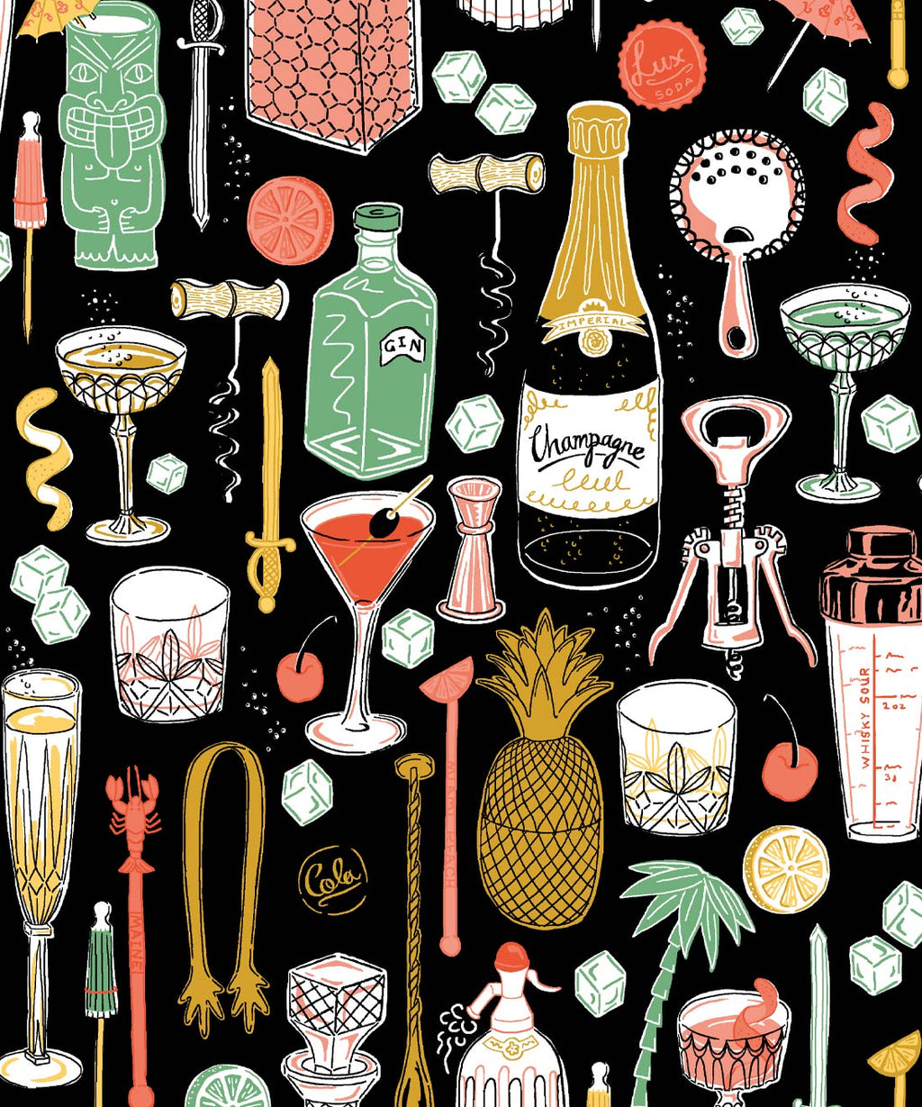 Cocktails Wallpaper, Black