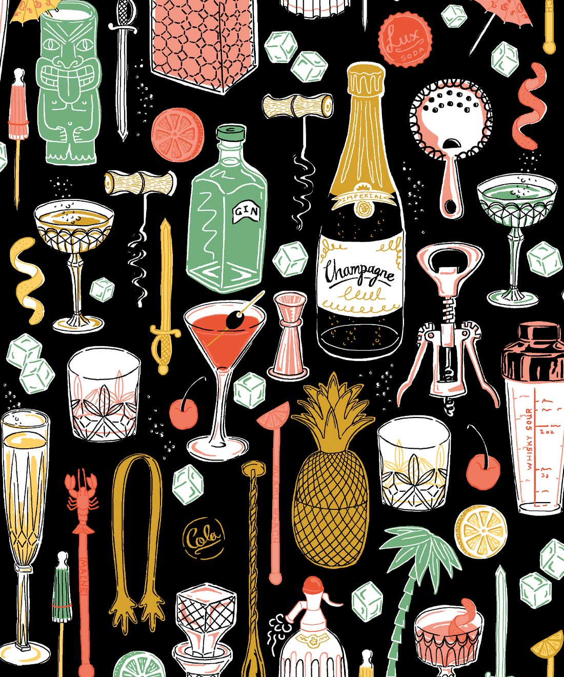 Cocktails Wallpaper, Black