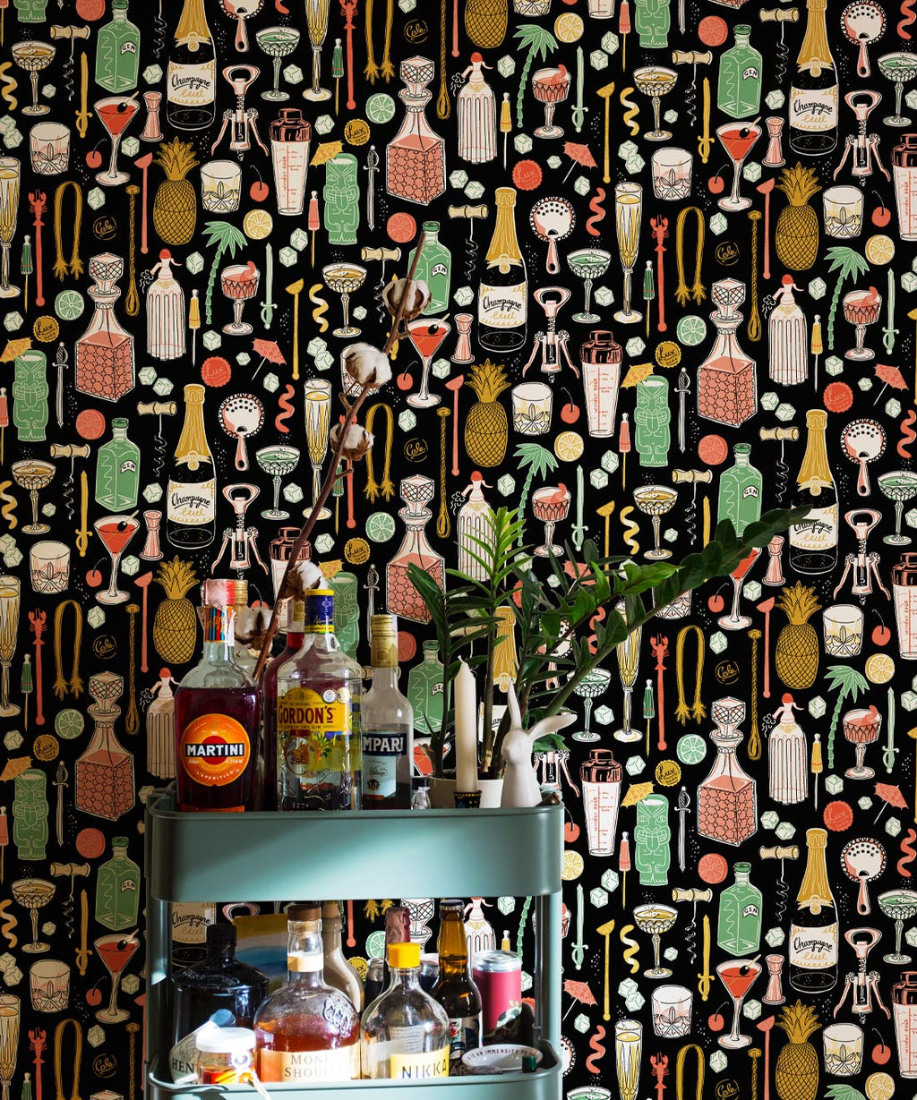 Cocktails Wallpaper, Black