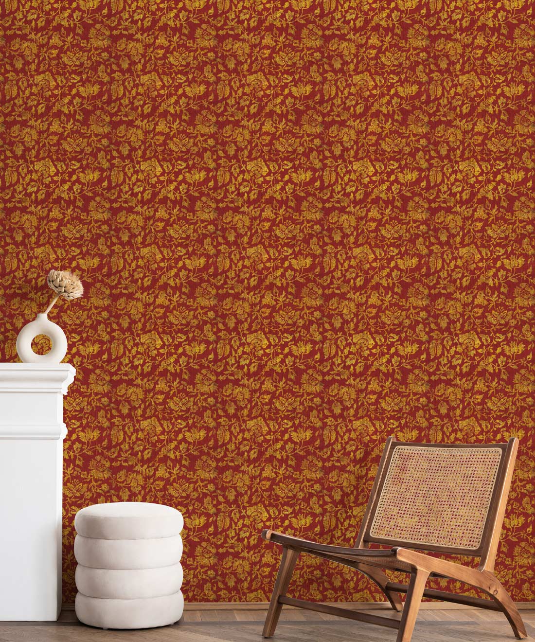 Damask Bloom Wallpaper, Burgundy