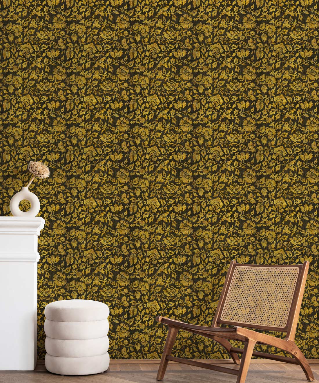 Damask Bloom Wallpaper, Charcoal