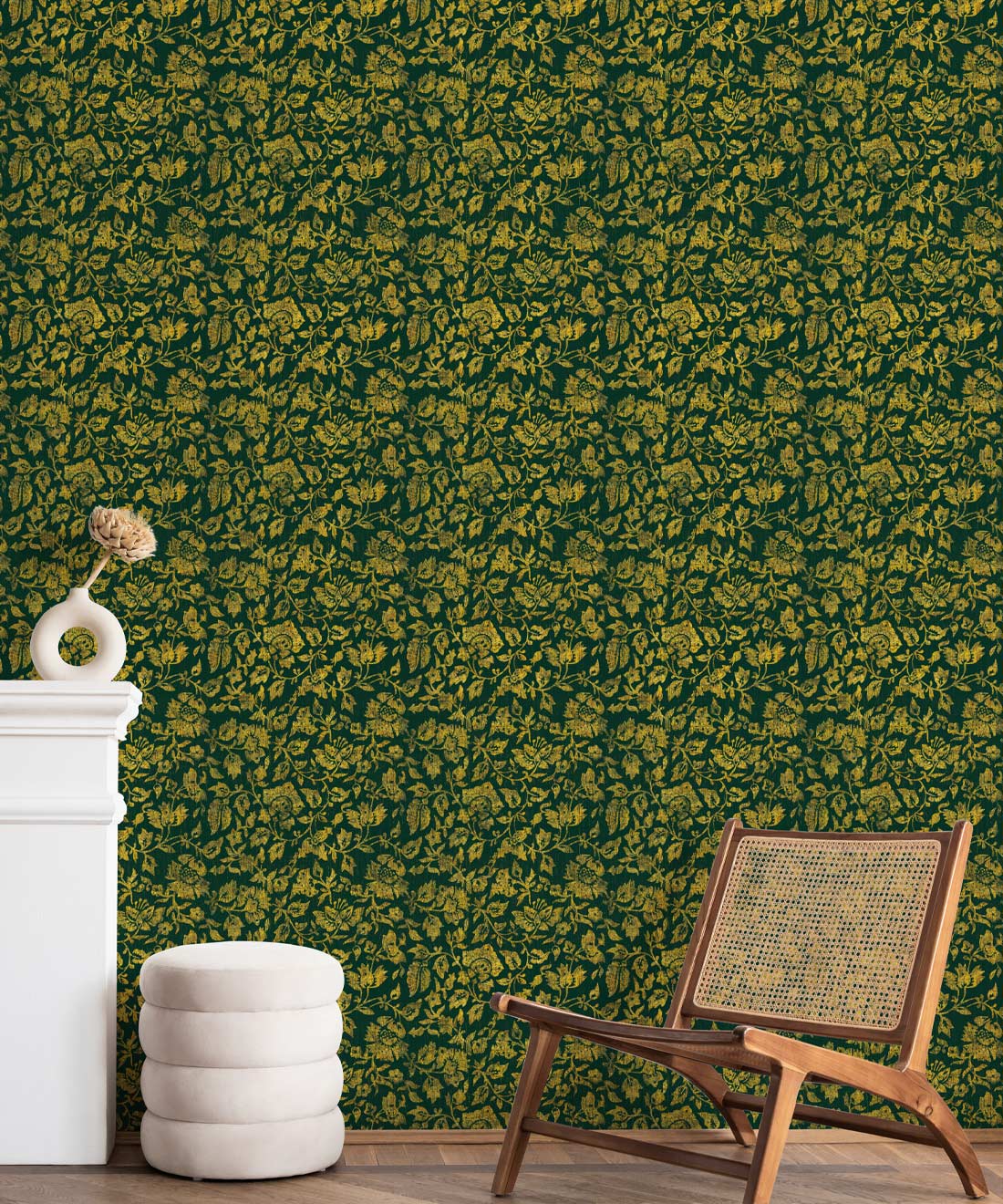 Damask Bloom Wallpaper, Green