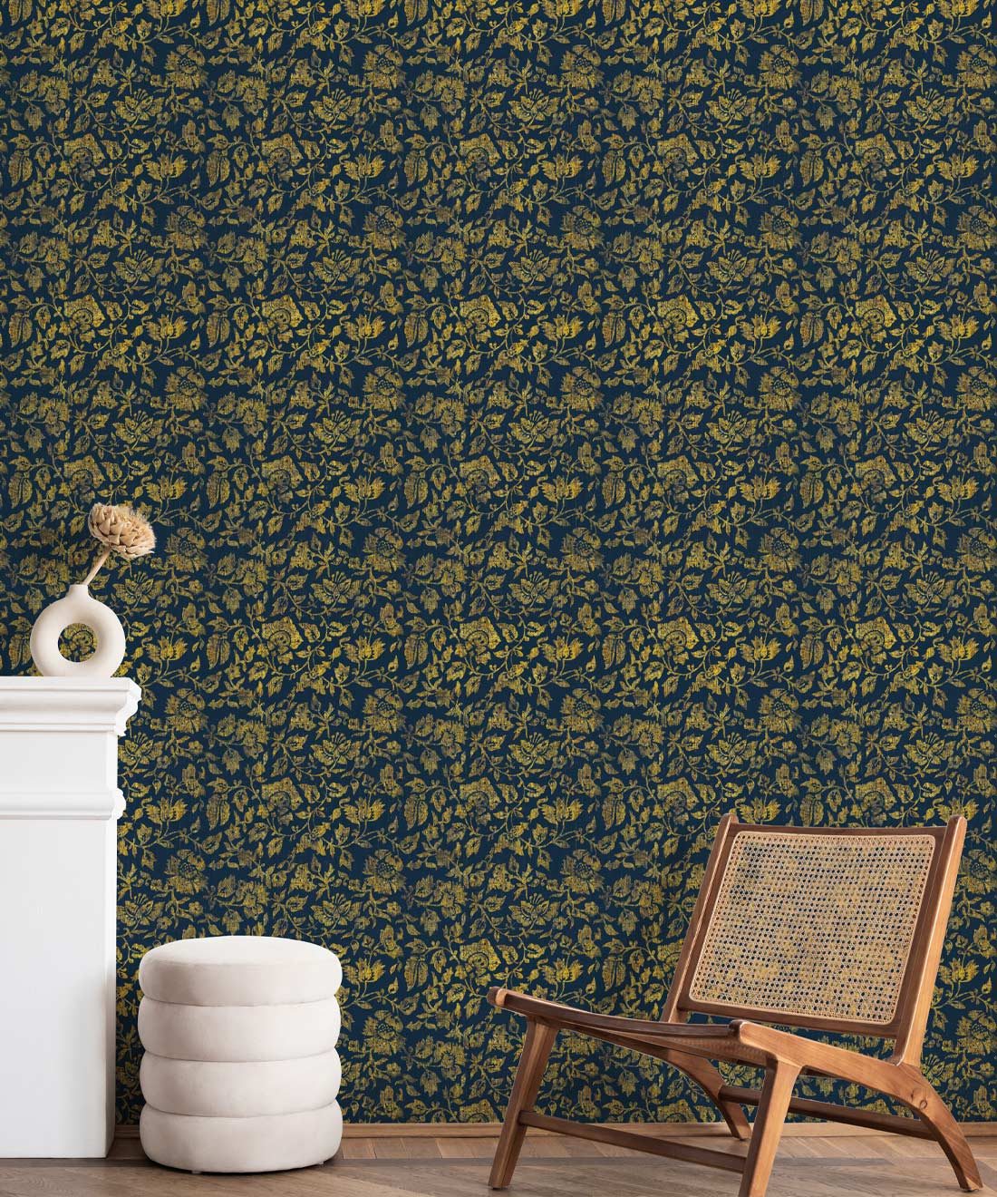Damask Bloom Wallpaper, Prussian