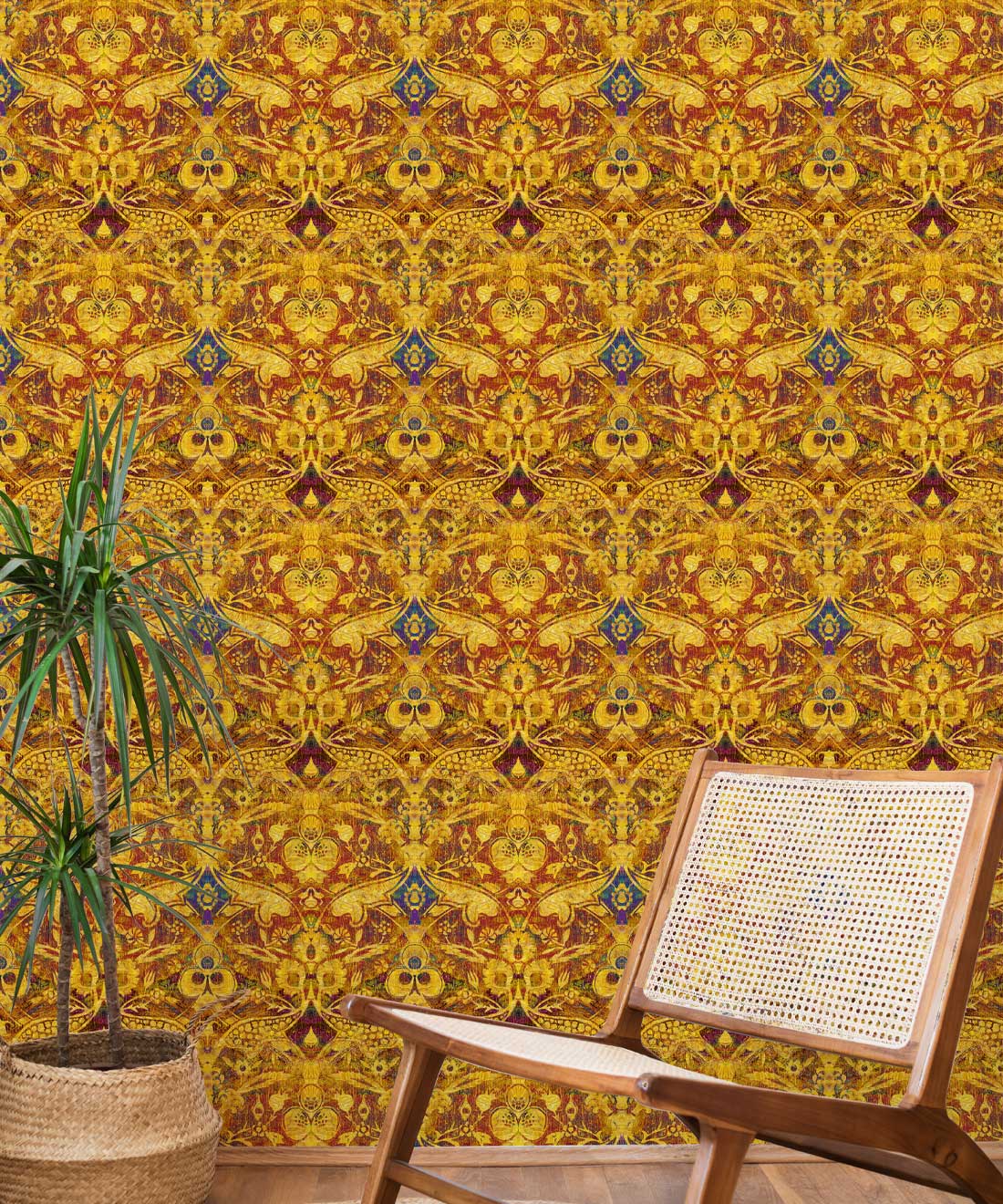 Damask Pomegranate Wallpaper, Golden